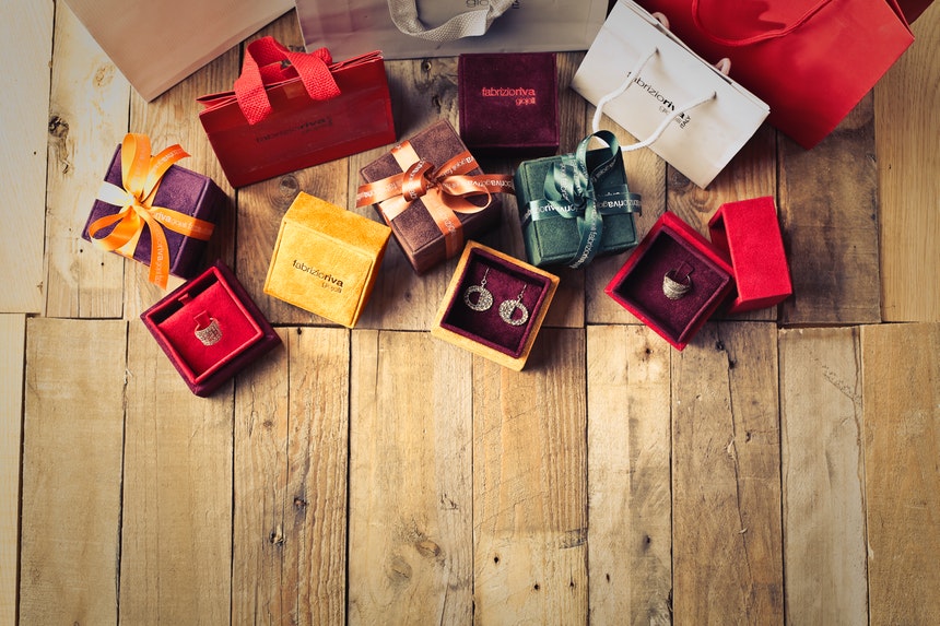 Gifts in different wrappings and sizes for office gift-giving