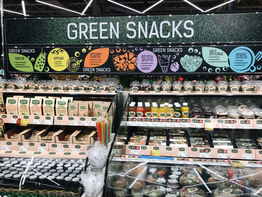 Healthy office snacks selection in a supermarket