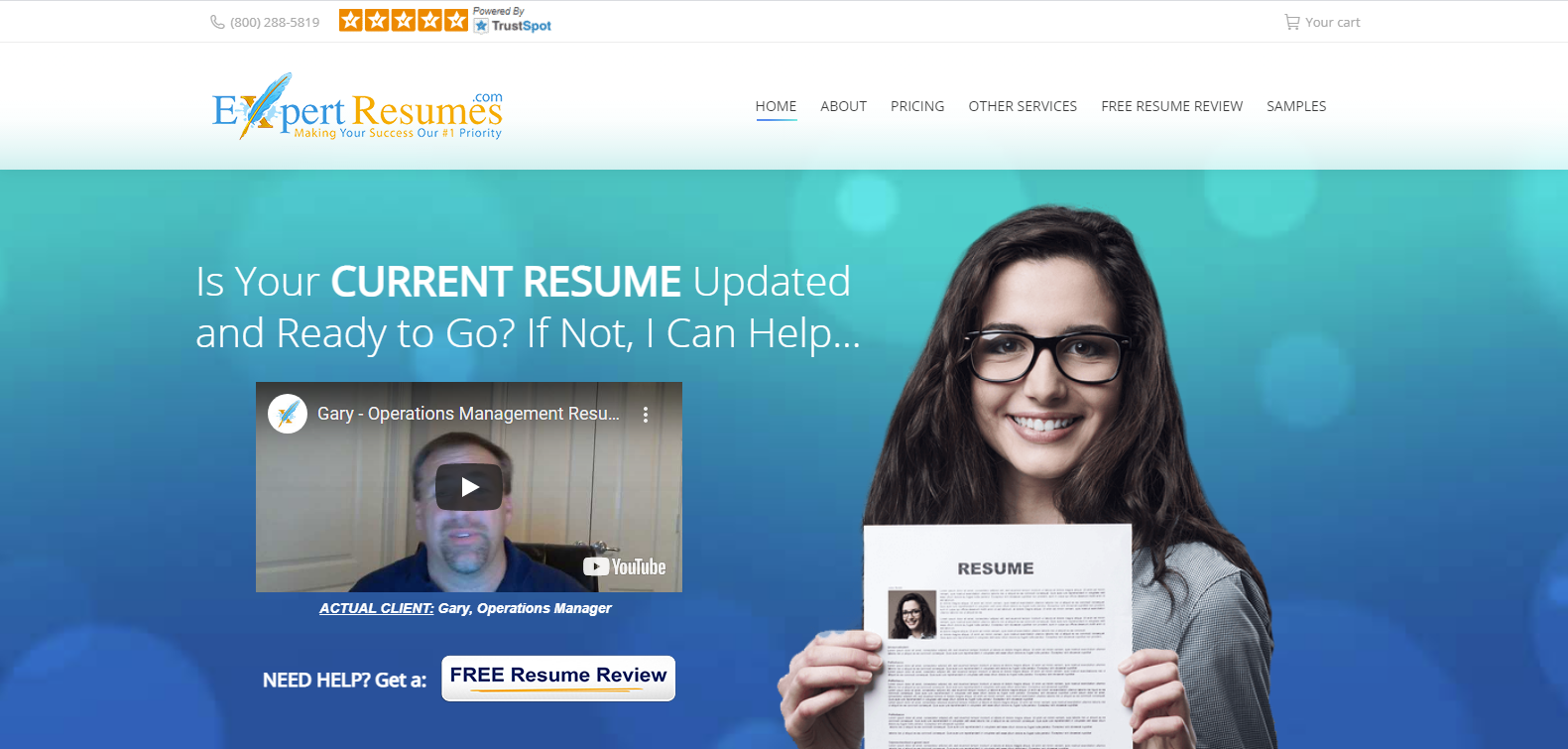 10 Best Military Resume Writing Services in 2021 – Screenshot of Expert Resumes Homepage