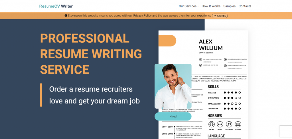 10 Best Military Resume Writing Services in 2021 – Screenshot of Resume CV Writer Homepage