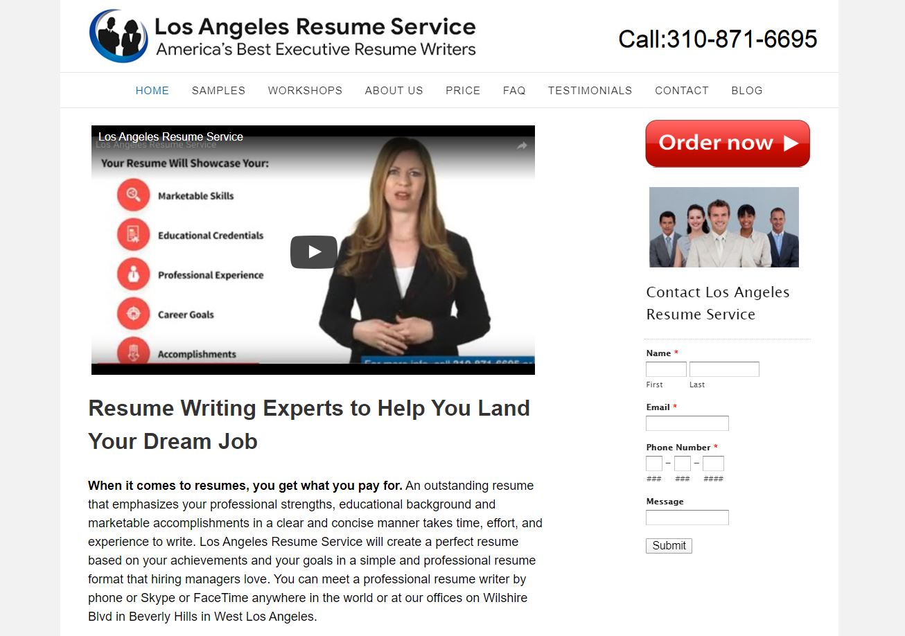 Best Resume Service in California – Screenshot of Los Angeles Resume Service Homepage