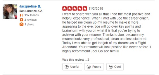 Best Resume Service in California – Screenshot of Los Angeles Resume Service Yelp Review