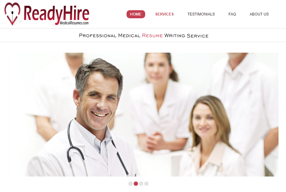 best medical resume writing services - ReadyHireMedicalResumes’ banner with a member of a medical team as one of the best medical resume writing services