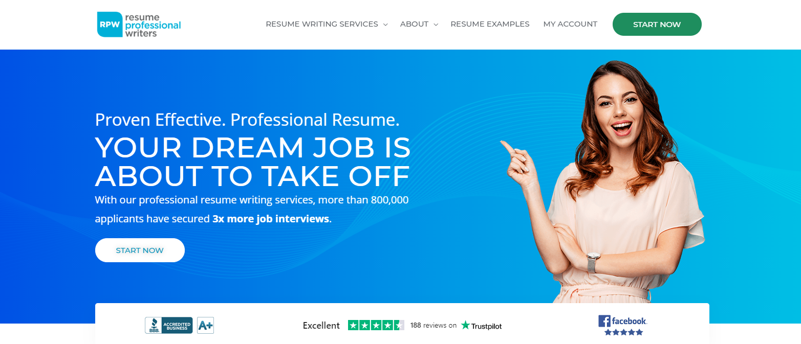 10 Best Resume Writers - screenshot of Resume Professional Writers' homepage