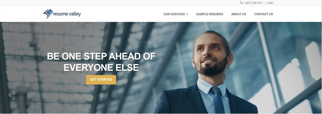 Resume Valley hero section with get started icon and a tagline be one step ahead of everyone else