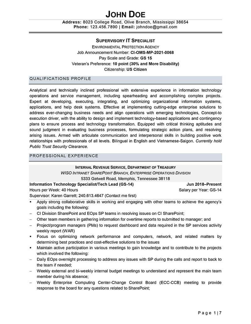 Federal Resume Template Free