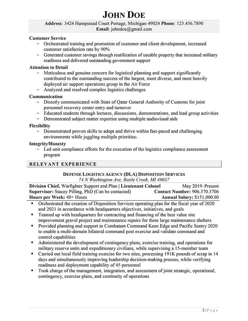 Federal Resume Sample Template Business Riset