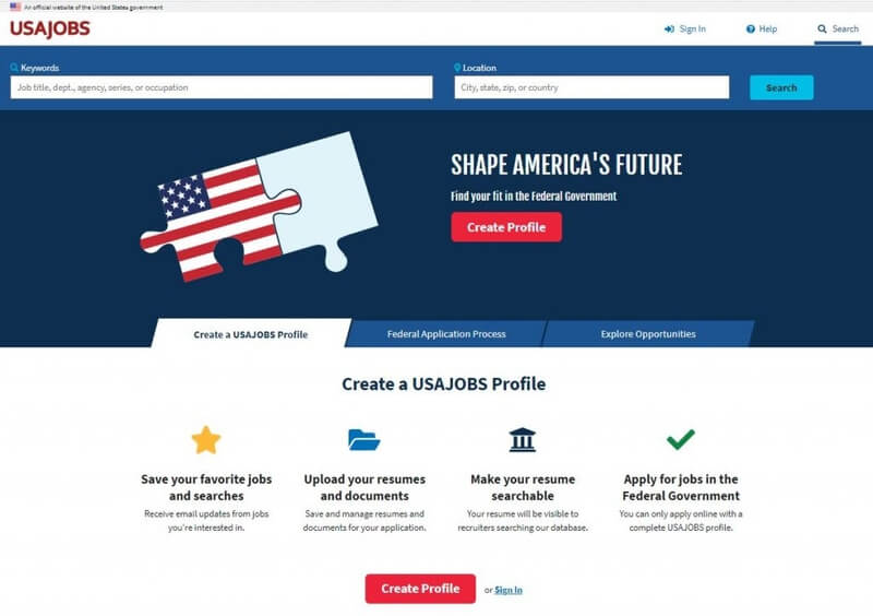 usajobs homepage where federal resume can be submitted