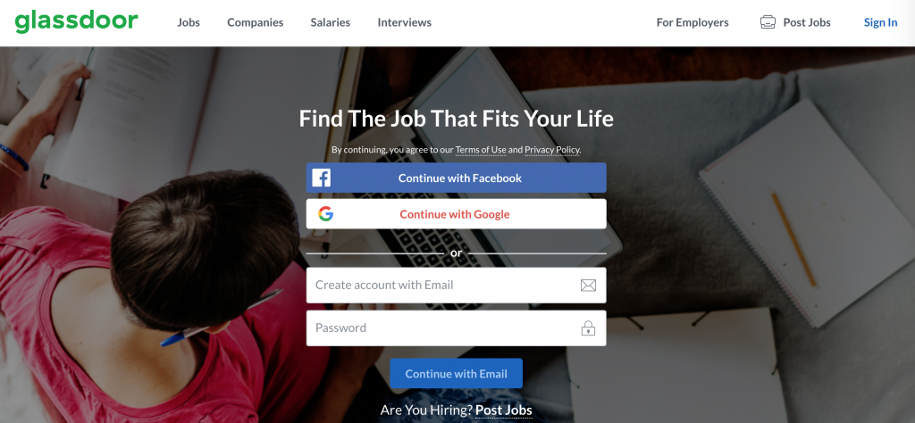 Glassdoor homepage