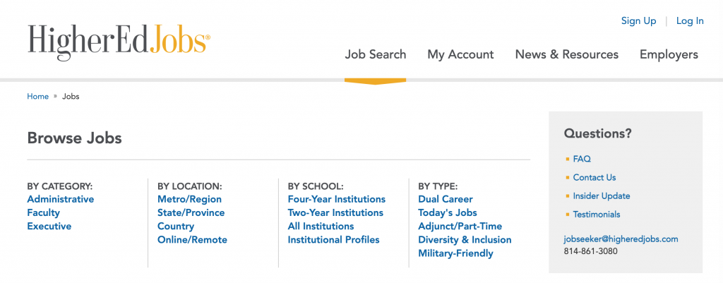 HigherEdJobs homepage