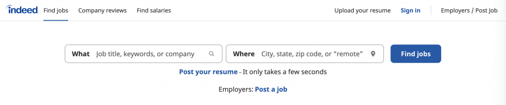 Indeed Jobs page