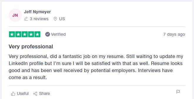 Trustpilot CV writing services review for Resume Professional Writers