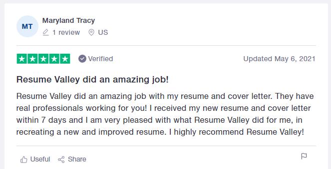 Trustpilot CV writing services review for Resume Valley
