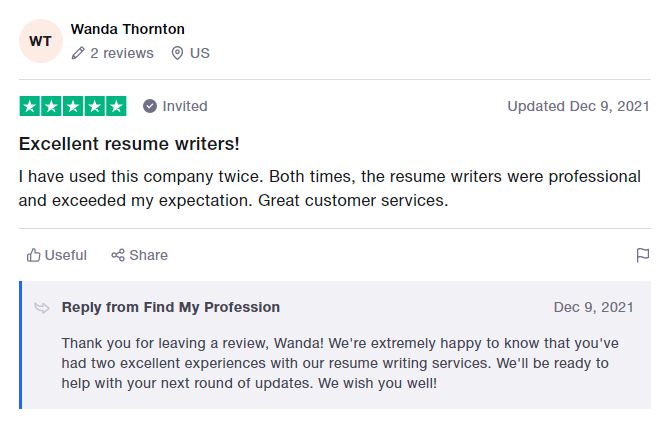 Trustpilot CV writing services review for Find My Profession