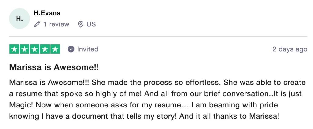 Trustpilot review for Great Resumes Fast
