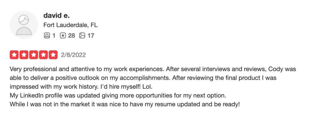 Yelp review for Resume Karma