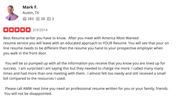amw resume services yelp reviews