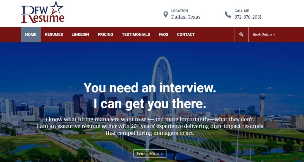 hero section of DFW Resume