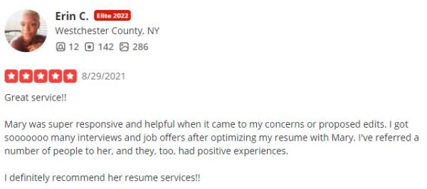 Resume Assassin Yelp review