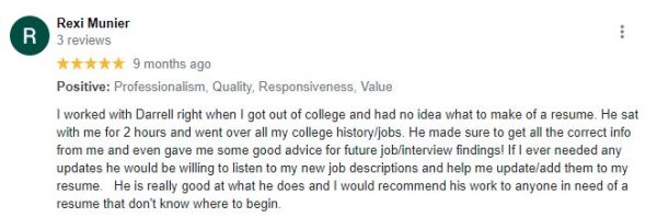 Righteous Resumes Google review