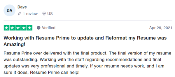 Trustpilot Review for Resume Prime in Vancouver BC