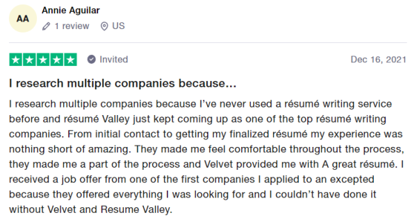 Trustpilot Review for Resume Valley in Vancouver BC