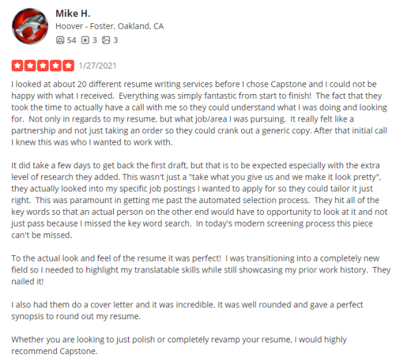 capstone yelp customer review resume writing services in washington dc
