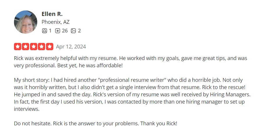 yelp review of Resume Rick