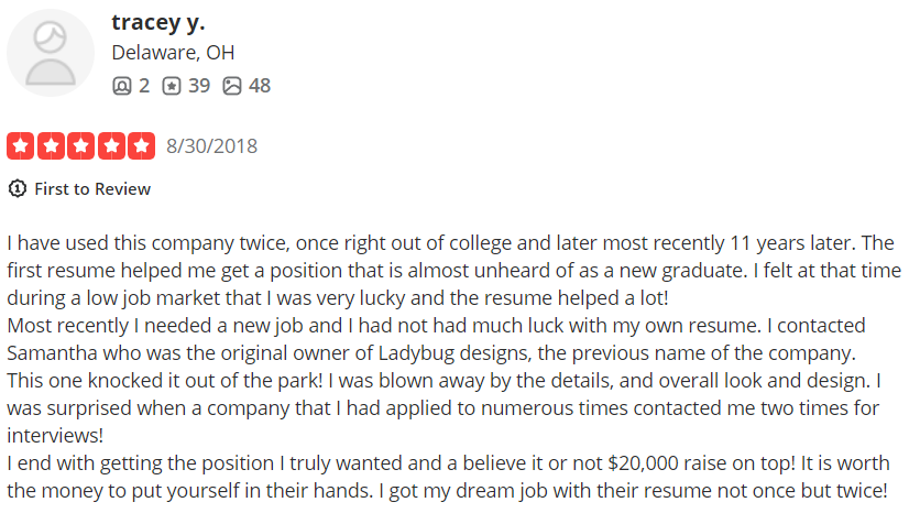 Nolan Branding Yelp review of their resume writing services in Colombus Ohio