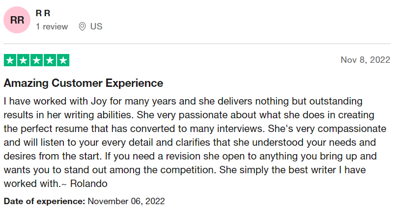 Resume Professional Writers Trustpilot review of their resume writing services in Columbus Ohio 