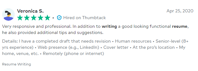 ARC Resumes Thumbtack review of their resume writing services in Columbus Ohio 