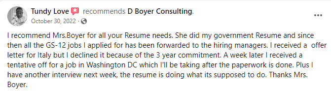 resume writing services in Virginia review D. Boyer Consulting Facebook