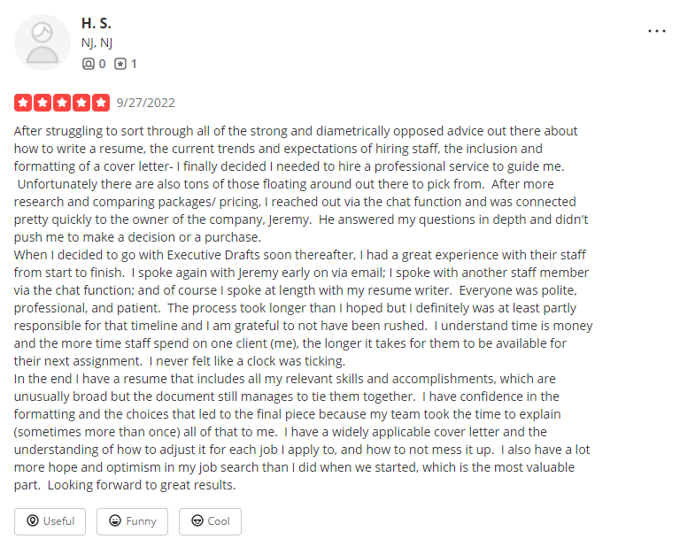 executive drafts review in yelp