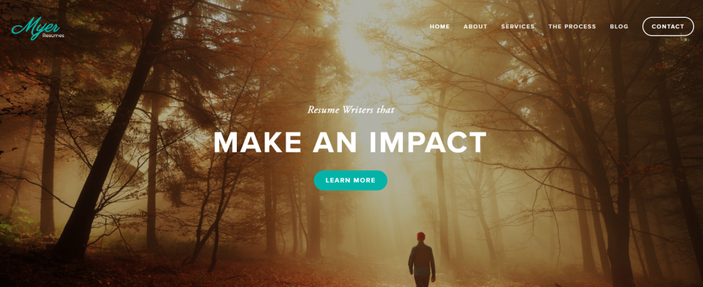 screenshot of Myer Resumes homepage