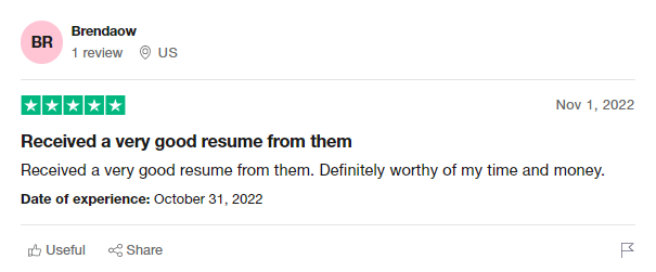 Resume Go client reviews from Trustpilot