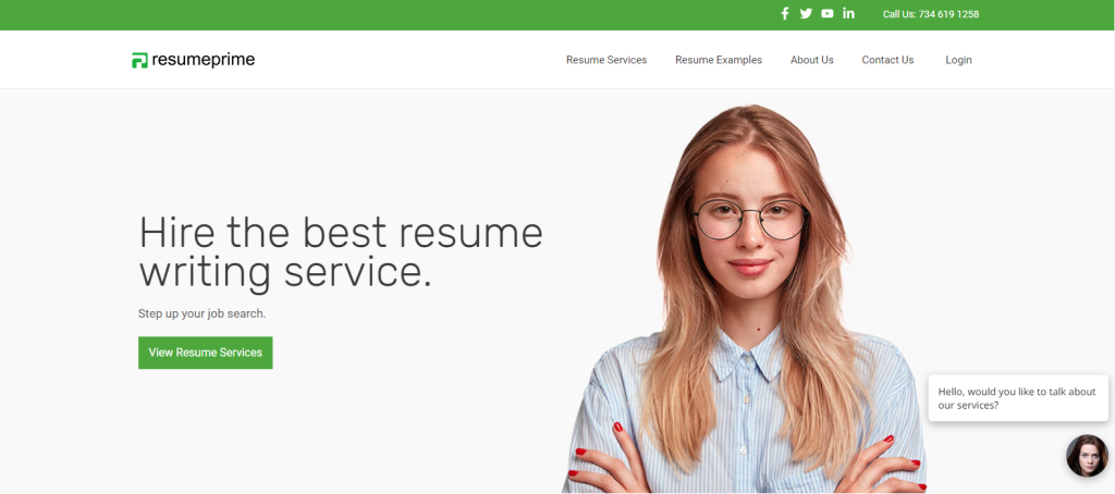 screenshot of resume prime homepage