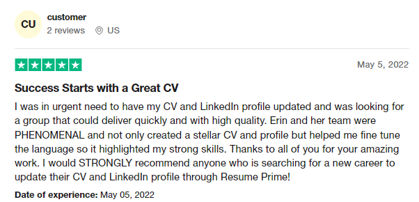 resume prime ratings in trustpilot