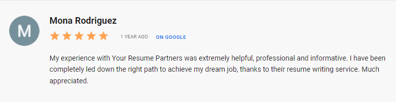 google review of Your Resume Partners