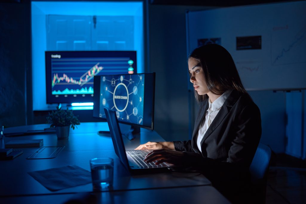 a female employee showcasing her computer skills