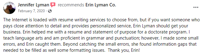 facebook review of Erin Lyman
