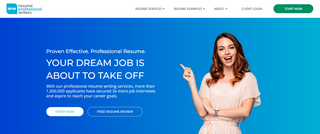 homepage of Resume Professional Writers