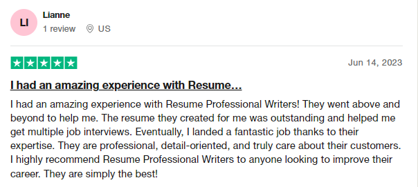 trustpilot review of Resume Professional Writers