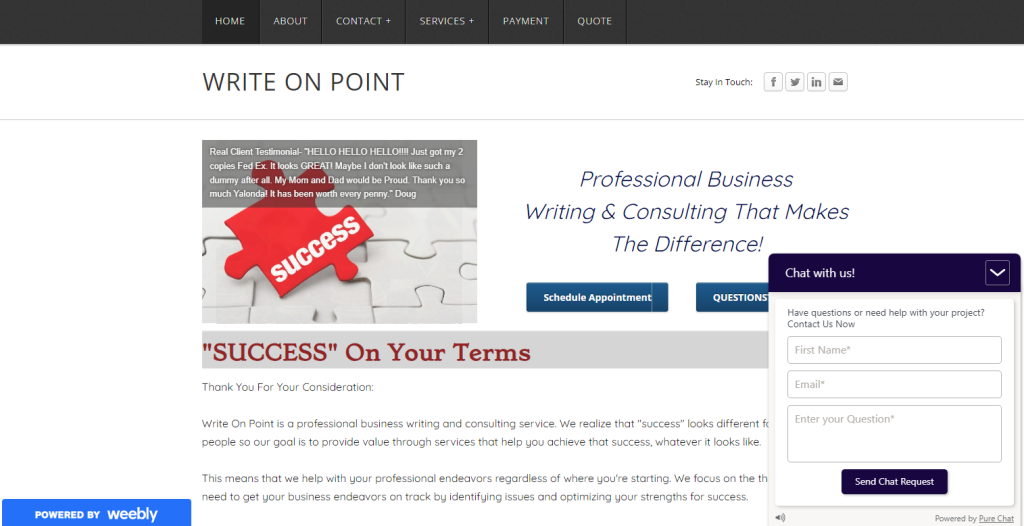 homepage of Write On Point