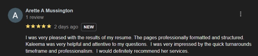 Google Review of Tell Them a Story resume writing services