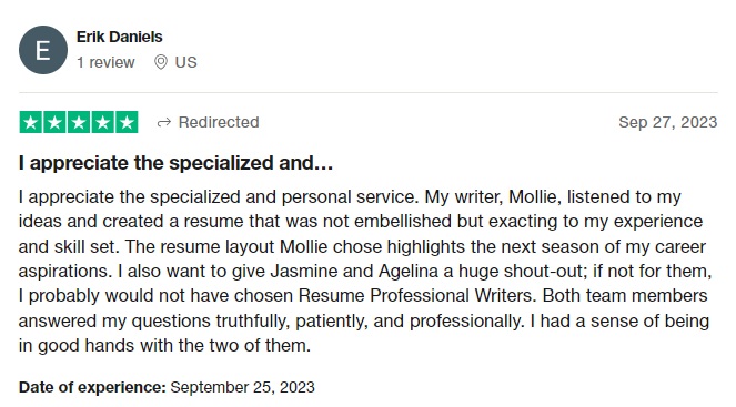 rpw's trustpilot review as one of the best resume writing services in las vegas