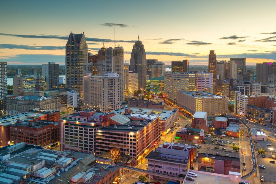 the city of michigan in detroit usa downtown skyline