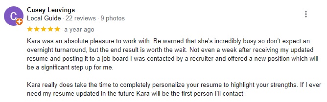 google review of a platinum resume listed as one of the best resume writing services in colorado