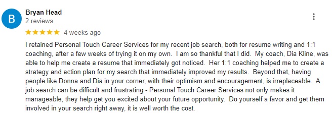 google review of personal touch career services listed as one of the best resume writing services in colorado