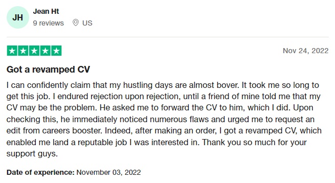 trustpilot review of careers booster listed as one of the best IT resume service