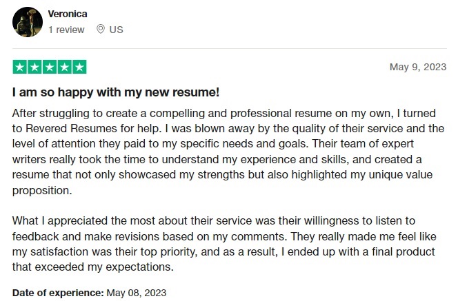 trustpilot review of revered resume listed as one of the best resume writing services in sacramento
